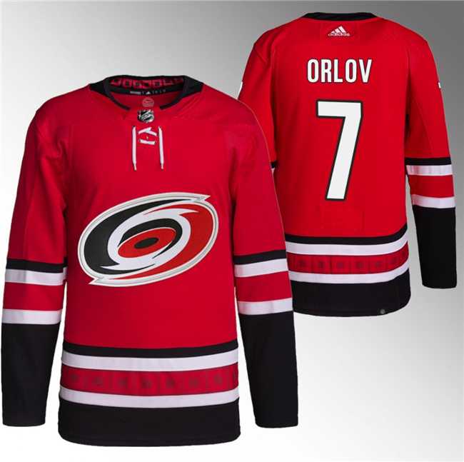 Men%27s Carolina Hurricanes #7 Dmitry Orlov Red Stitched Jersey->chicago blackhawks->NHL Jersey